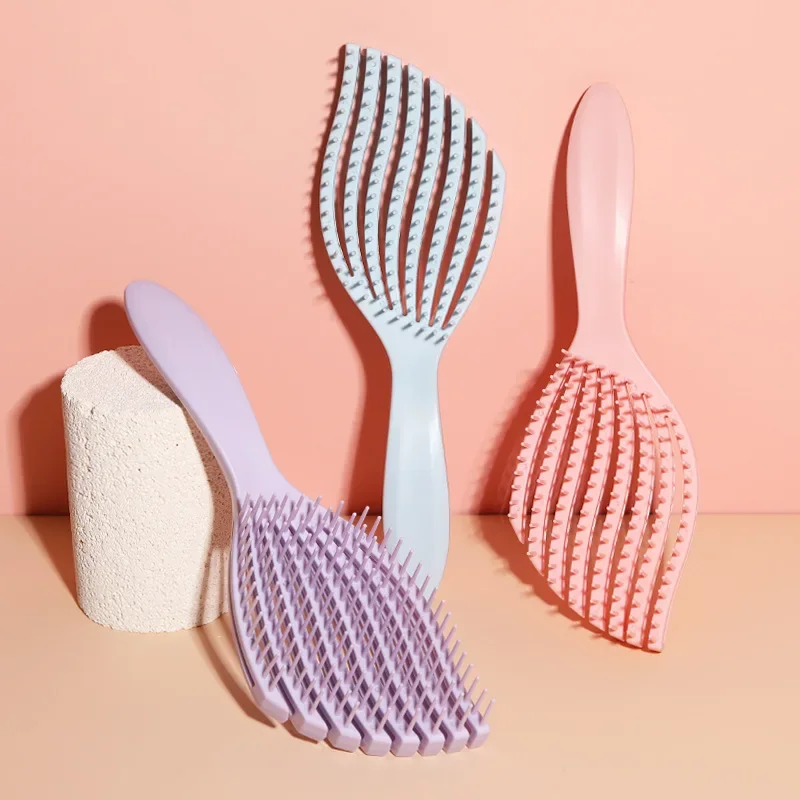 

Расческа в стиле русалки с высокой эластичностью, ребристым дизайном в форме ракушки, не спутывающая волосы, массажная распутывающая щетка для ухода за вьющимися и густыми волосами, инструмент для укладки