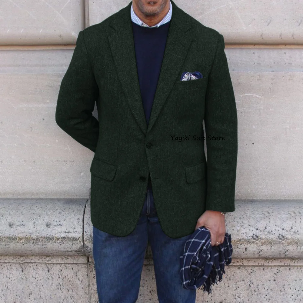 

Мужской повседневный пиджак: высококачественный винтажный блейзер с узором «ёлочка», городской стиль, с отложным воротником, однобортный