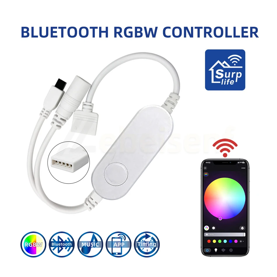 LED Music Controller DC 5V 12V 24V 5A Smart Bluetooth RGBW Dimmer MIC/Timer/APP/Sound Control/ 5050 2835 PWM Color Strip Lights