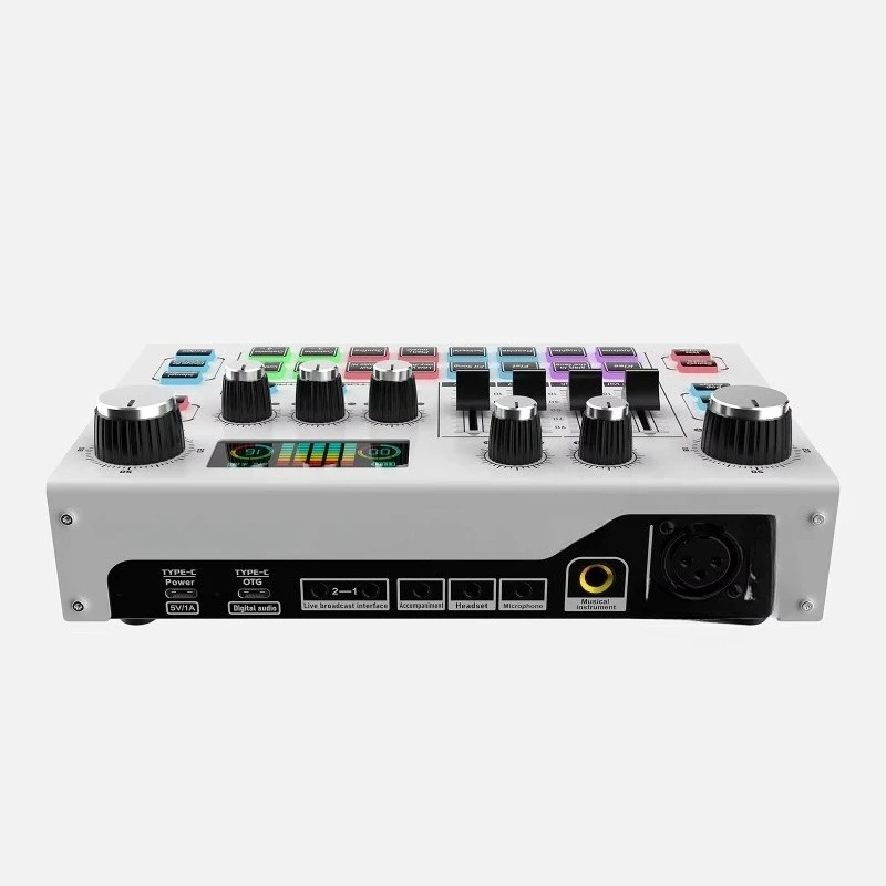 Game audio mixer interface, live sound card with Bluetooth, 48V phantom power for live podcasts
