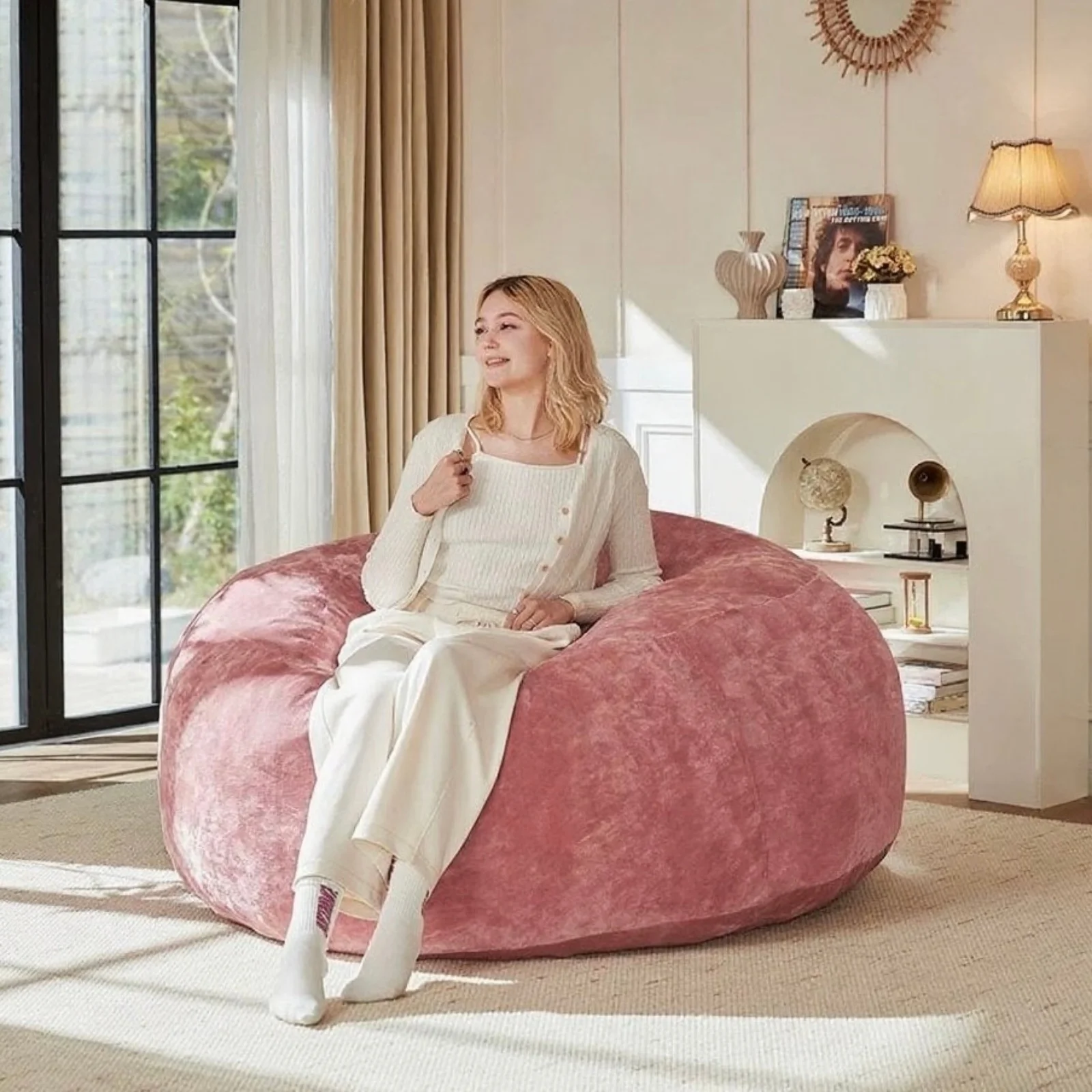 

Bean Bag Chair, Pink Square Sofa Chair with Plush Velvet and Filling - Suitable for Adults, Couples and Guests