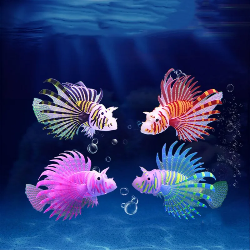 Aquarium Artificial Luminous Lionfish Fish Tank Landscape Silicone Fake Fish Floating Glow In Dark Ornament Home Decoration