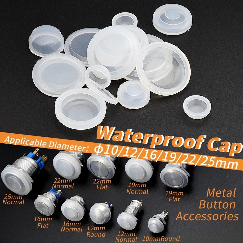 10Pc 10mm 12mm 16mm 19mm 22mm 25mm Metal Push Button Switch Protection Cover Silicone Waterproof Dust Cap