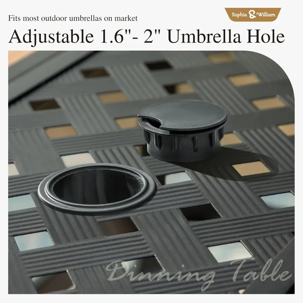 Sophia & William Rectangular Outdoor Dining Table with 1.6"-2" Adjustable Umbrella Hole, 6 Person Patio Table for Outdoor, Recta