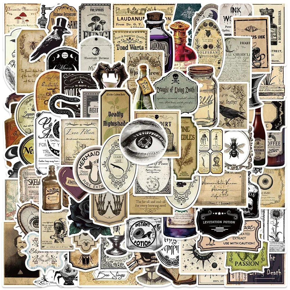 10/30/50/100 stücke Gothic Trank Label Cartoon Aufkleber Retro Wasserdichte Aufkleber DIY Gitarre Notebook Telefon Auto coole Coole Aufkleber Spielzeug