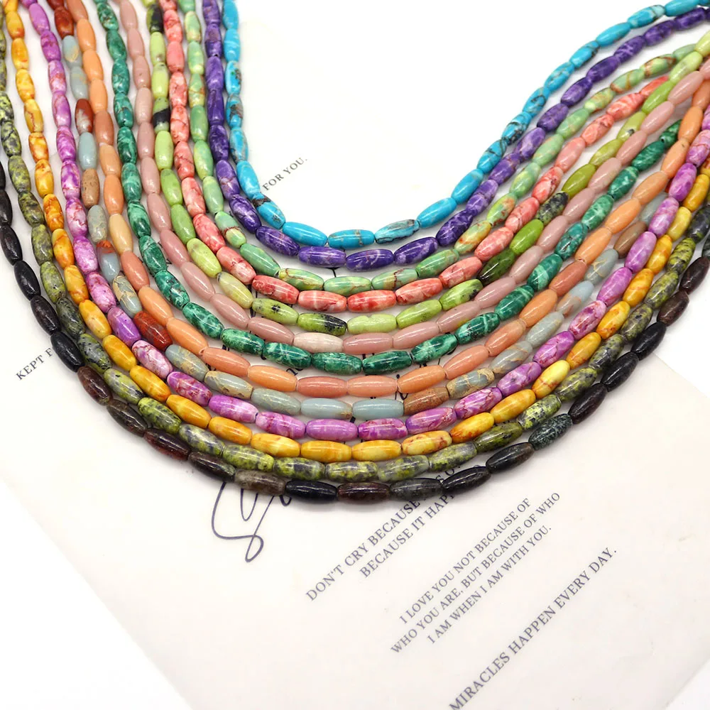 

Fashion Natural Colorful Imperial Jasper Polished Rice Shape Straight-Hole Loose Beads DIY Necklace Jewelry Accessories Gift