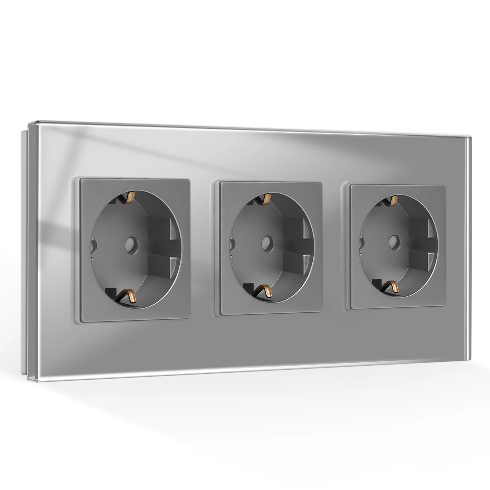 EU Standard Wall Socket Double Electrical Sockets Triple Power Outlet For Home Office Bedroom Glass Frame 16A Home Improvement