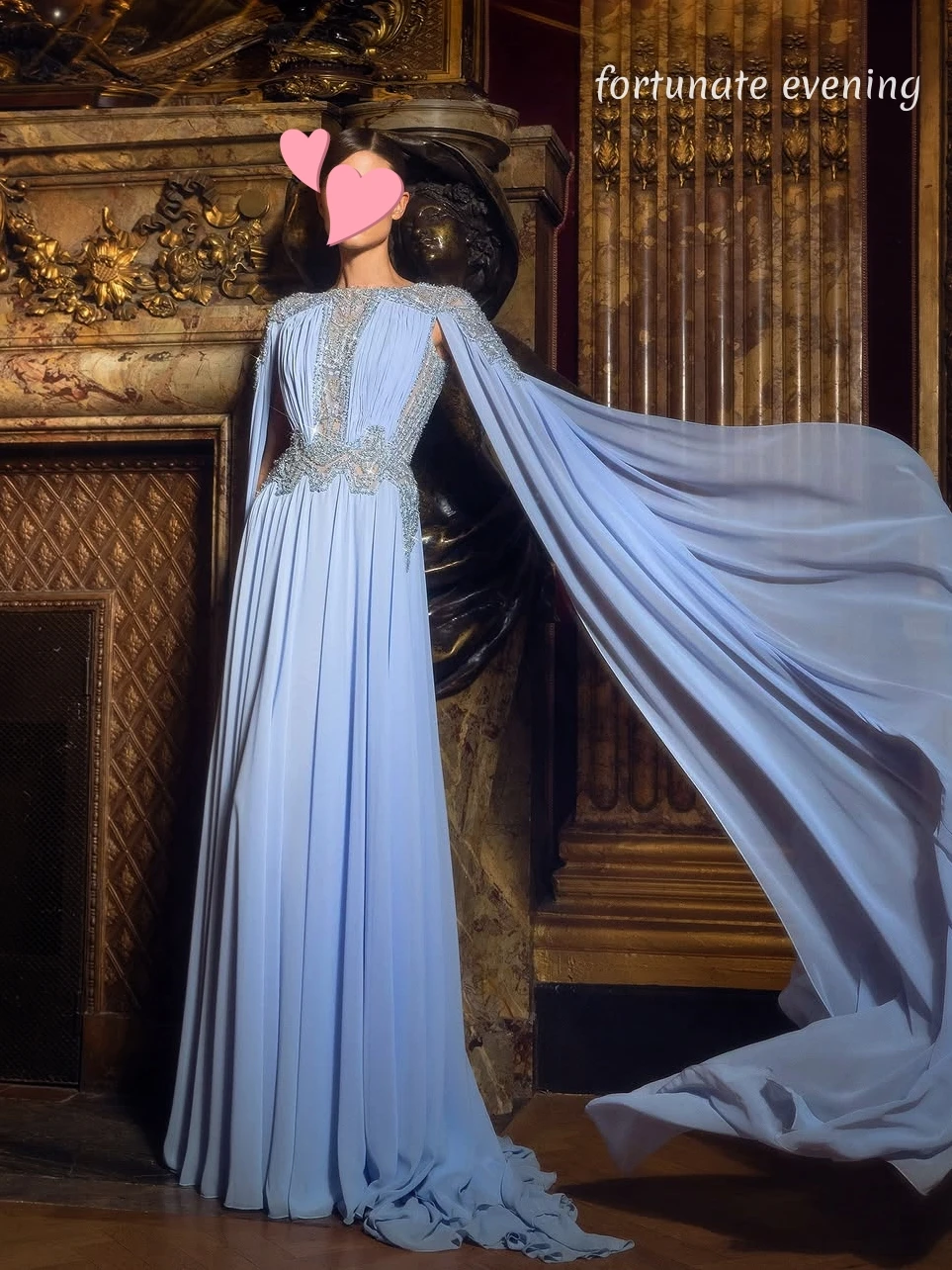 

Fortunate Evening Elegant Vintage Sweet Blue Beads Chiffon Lace New Customized Formal Occasion Prom Dress Evening Party Gowns