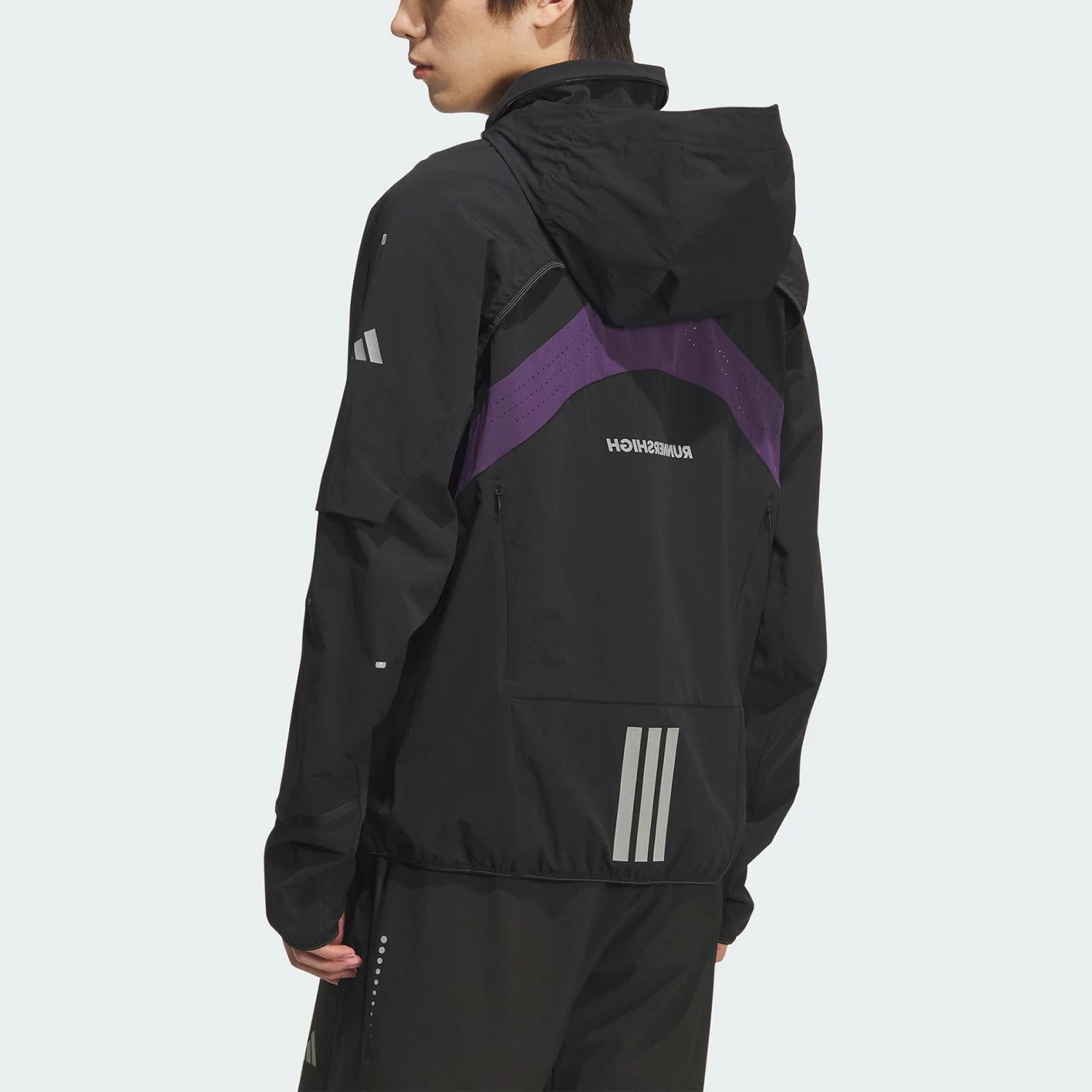 Adidas Authentic New Men's Black Purple Lightweight Windproof Storage Jacket KF4924