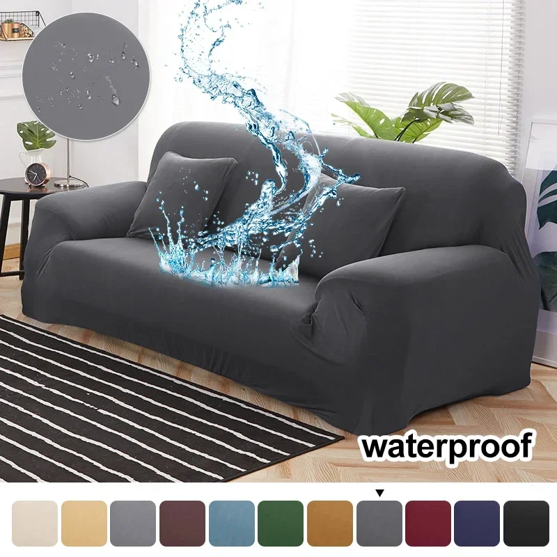 Dark Grey Waterproof Sofa Covers 1/2/3/4 Seats Elastic Solid Couch Cover L Shaped Sofa Cover Protector Bench Covers