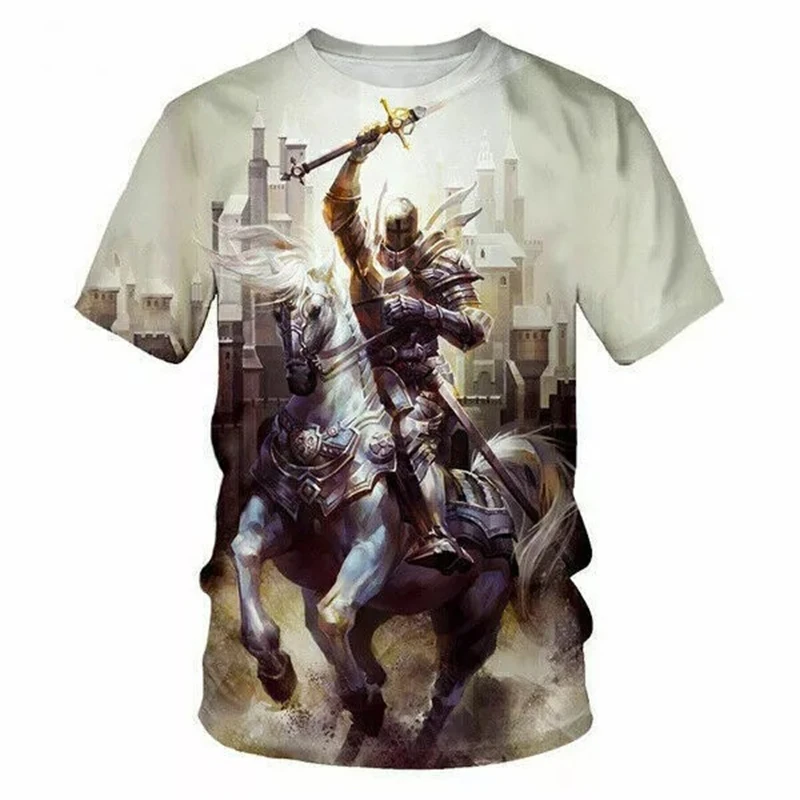 Knights Templar T-shirt Men\'s 3D Printing Cross Round Neck Short Sleeve T Shirts Harajuku Personality Cool Breathable Tee Top