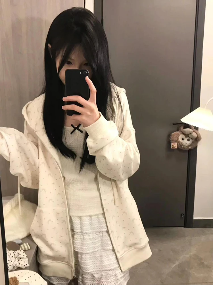 

Толстовки с капюшоном на молнии для женщин Y2K Japanese 2000S Femmes Cropped Longsleeve Gothic Shoujo Downtown Street Wear Emo Girl Fur Poleron