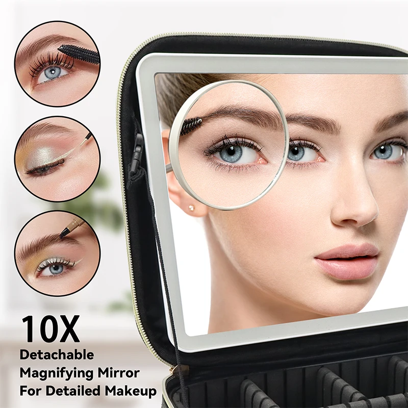 

LED Cosmetic Case With Mirror Lights Cosmetic Bag Large Capacity Premium Feeling Cosmetic Bag Makeup Bag For Women