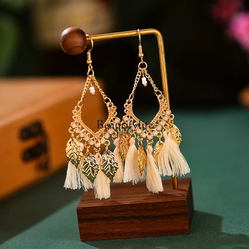 

Tassel earrings, multi-layered leaf handmade earrings