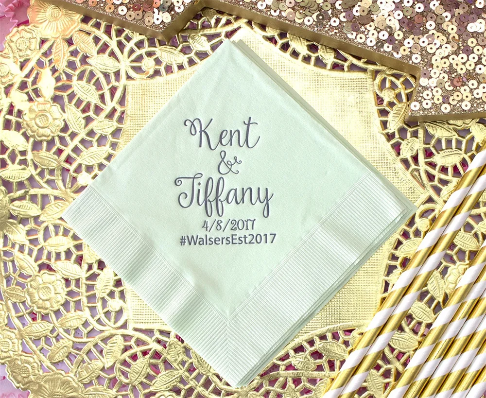 50PCS Personalized Napkins, Mint Wedding Napkin, Green Napkins, Summer Wedding, Custom Napkins, Cheers Napkins, Beverage Napkins