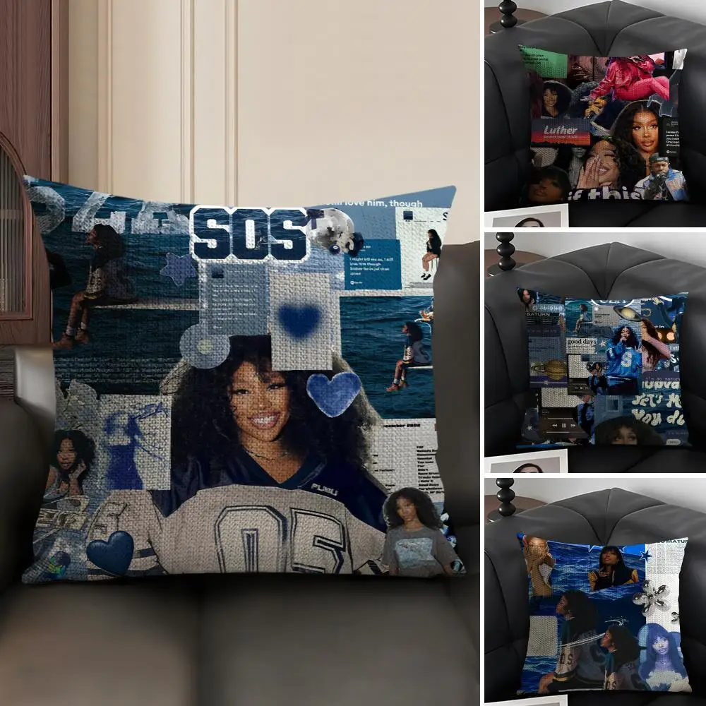 

K-Kendrick L-Lamar E-Eilishwith S-SZA Cushion Cover Natural Linen Organic Fabric Double-Sided Printing Breathable Gift For Decor
