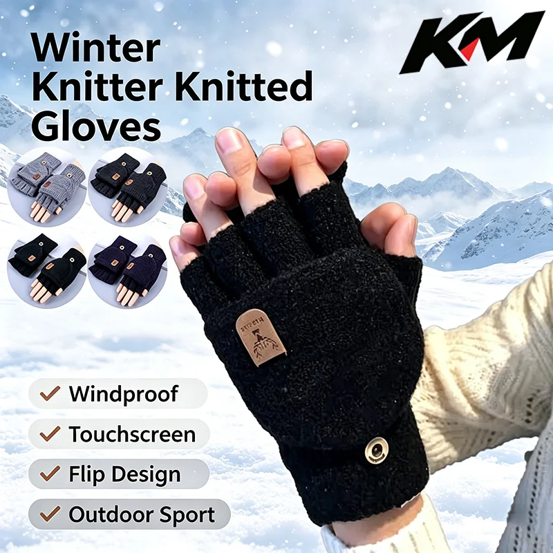 Knitted Fingerless Gloves Autumn Winter Thicken Warm Touch Screen Gloves for Men Women Gloves Warm Half Finger Student Gloves