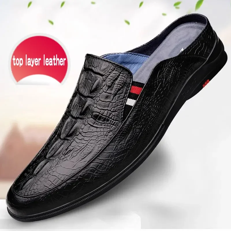 

Top layer leather spring autumn loafers for men fashion casual new designer black men's shoes alligator print driving shoes male