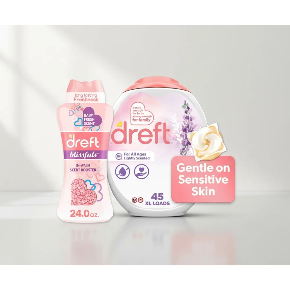 

Baby Laundry Detergent Pacs & Scent Booster Beads, Hypoallergenic for Sensitive Skin, 45 Count + 24 oz