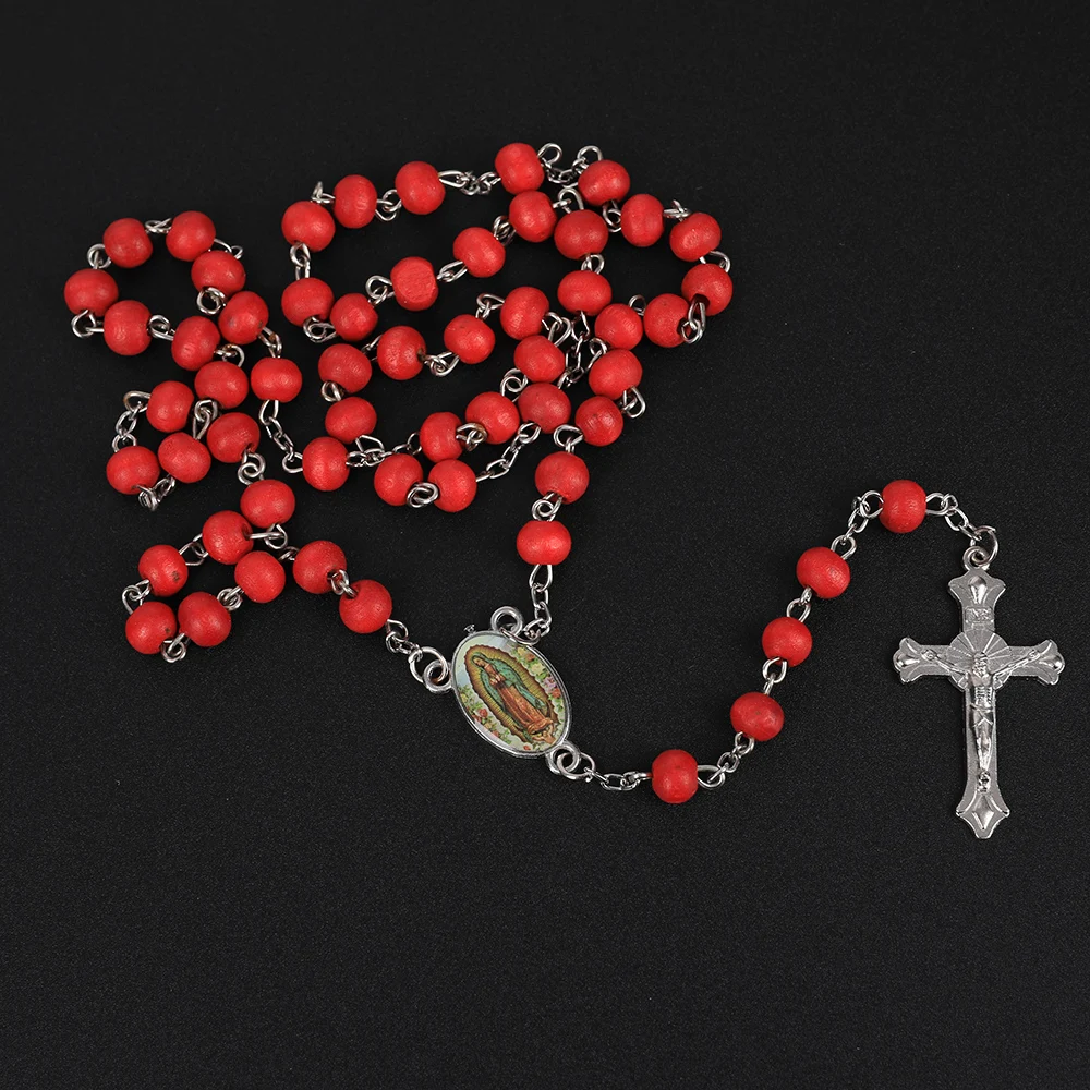 6MM Weiße Holz-Rosenkranzkette für Frauen, katholischer religiöser Kruzifix-Kreuzanhänger, lange Perlenkette, Herren-Gebetsschmuck, Geschenk – Detail 6