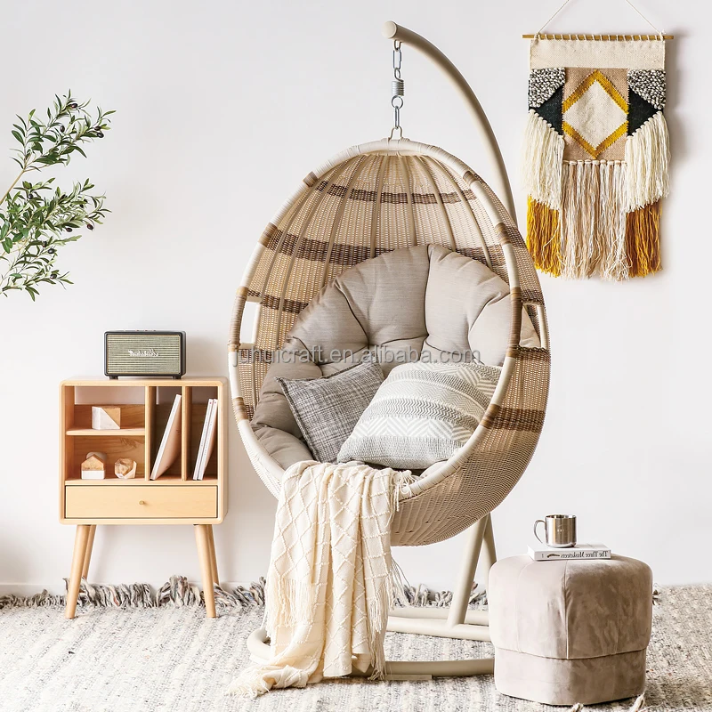 Factory Direct 2026 High End High Quality Patio Swings Egg Rattan Swing Chair Hanging Chair With Metal Stand