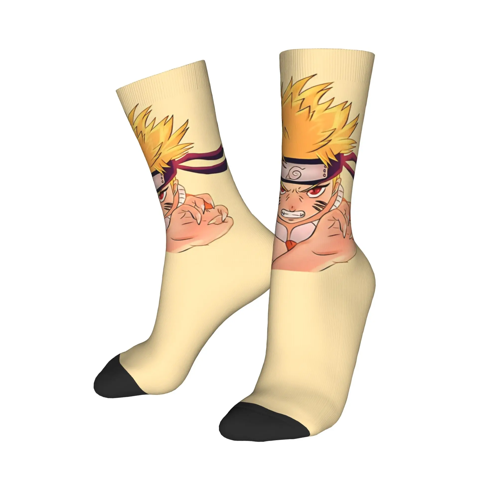 Funny Sock Bandai NARUTO Classic Kyuubi  Vintage Seamless Pattern Printed Men Crew Socks Casual Men's Socks