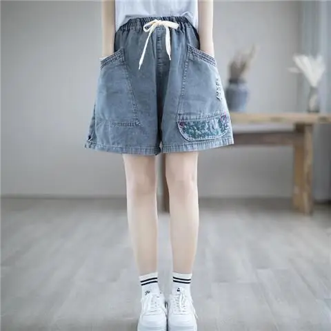 High Waist Denim Shorts for Women Vintage Women\'s Clothes Jean Large Youthful Woman Pants Oversize Jeans Wide Korean Reviews Y2k