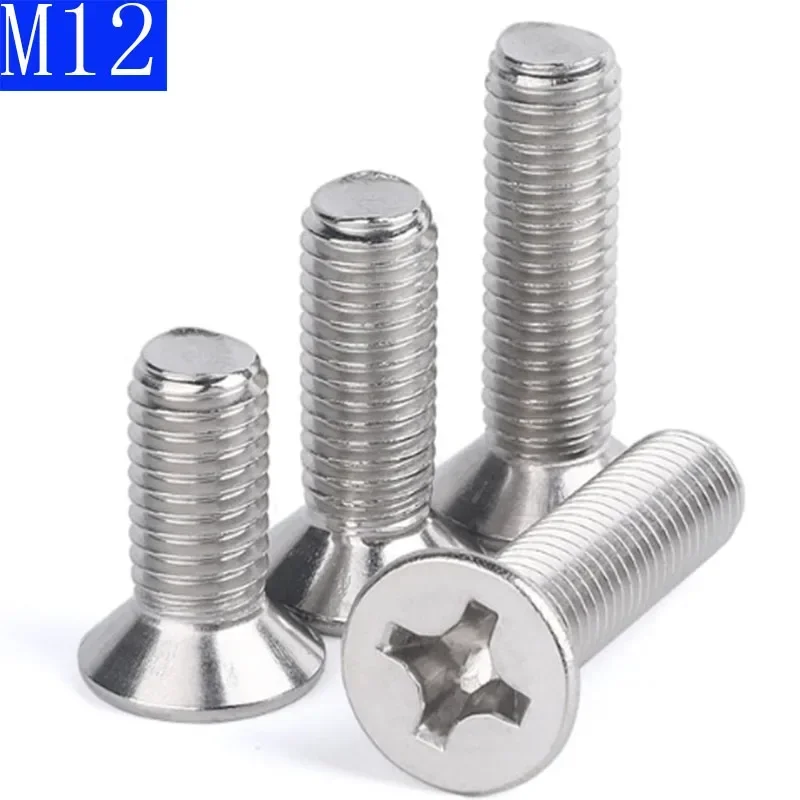 M12 - 1.75  304 Stainless Steel Phillips FLAT HEAD Machine Screw DIN 965 Bolts ISO 7046