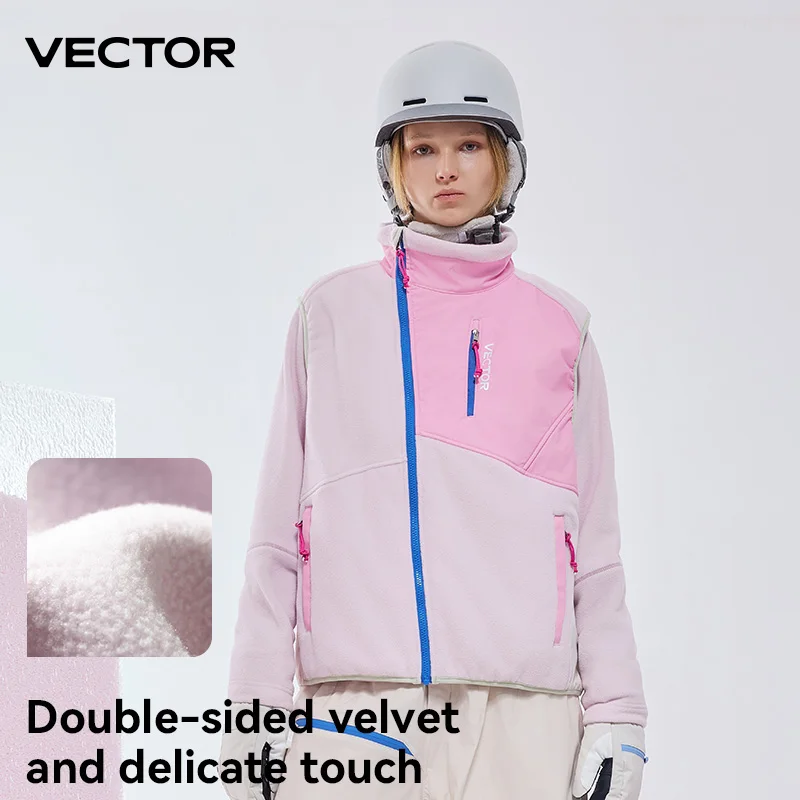 VECTOR Men and Women Color Clash Fleece Vest Mid Layer Warmth Lock Warm Quick Drying Ski Outdoor Sports Skiing Hiking