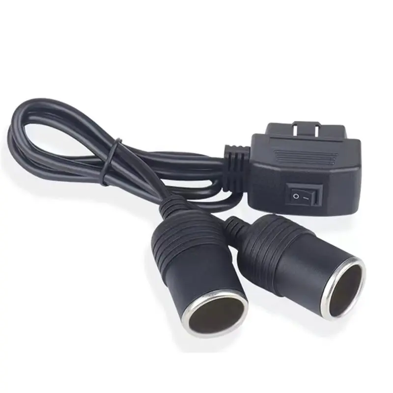 AU65-For Dash Cam GPS Car OBD2 To Dual Cigarette Lighter Socket Adapter 16-Pin OBD2 Power Extension Cord