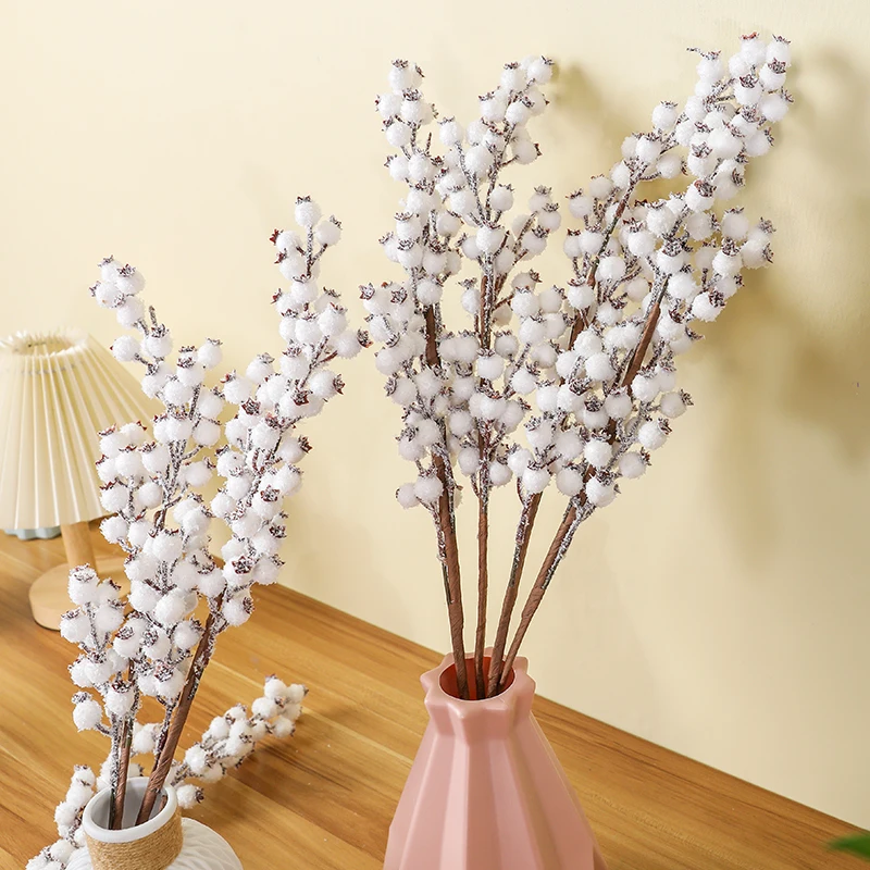 

1Pcs Christmas White Snow Berries Stems Artificial Berry Bouquet Branches DIY Wreath Xmas Tree Ornament Wedding Party Home Decor