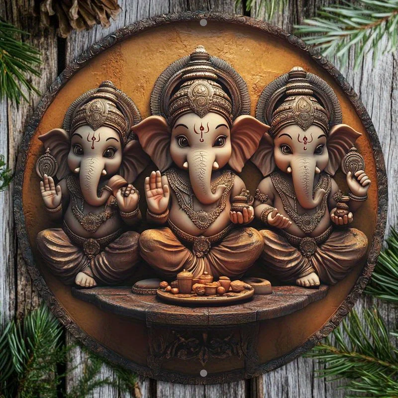 Classic Style Ganesha Themed Aluminum Wall Hanging Decorative Sign & Plaque, Ideal for Coffee, Home, Party Decor, Christmas Gift
