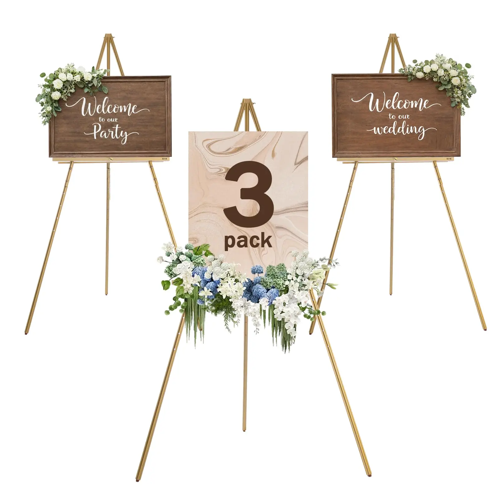 DJAR 3 Pcs 63 Inch Wooden Display Easel Stand, Height Adjustable Floor Poster Stand Holder for Wedding Signs, Canvas & Picture Board, Foldable Wood Picture Frame Easel for Events