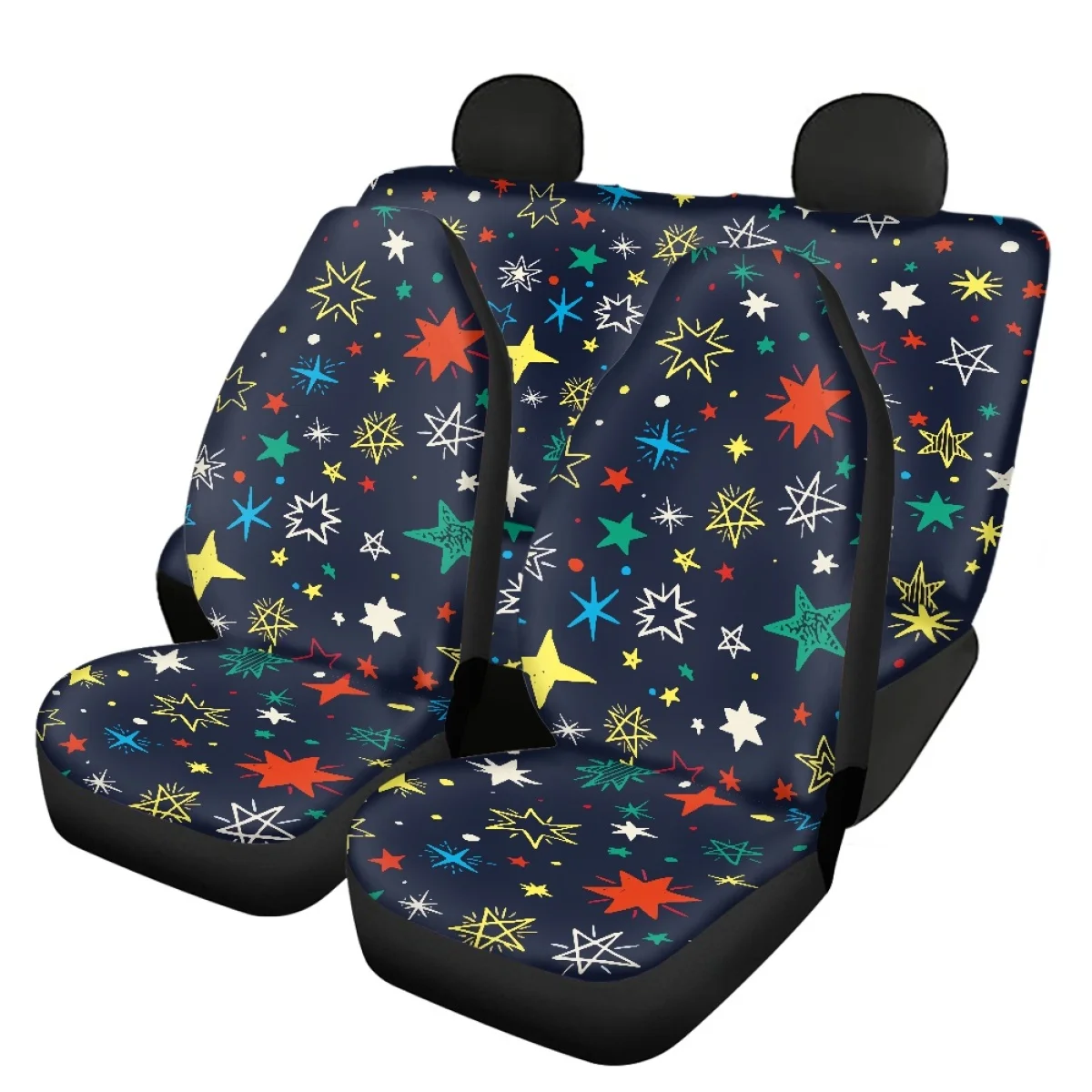 Front and Back Car Interior Seat Covers Colorful Stars Design Soft Universal Vehicle Seat Covers Durable Remove Intorior Decor