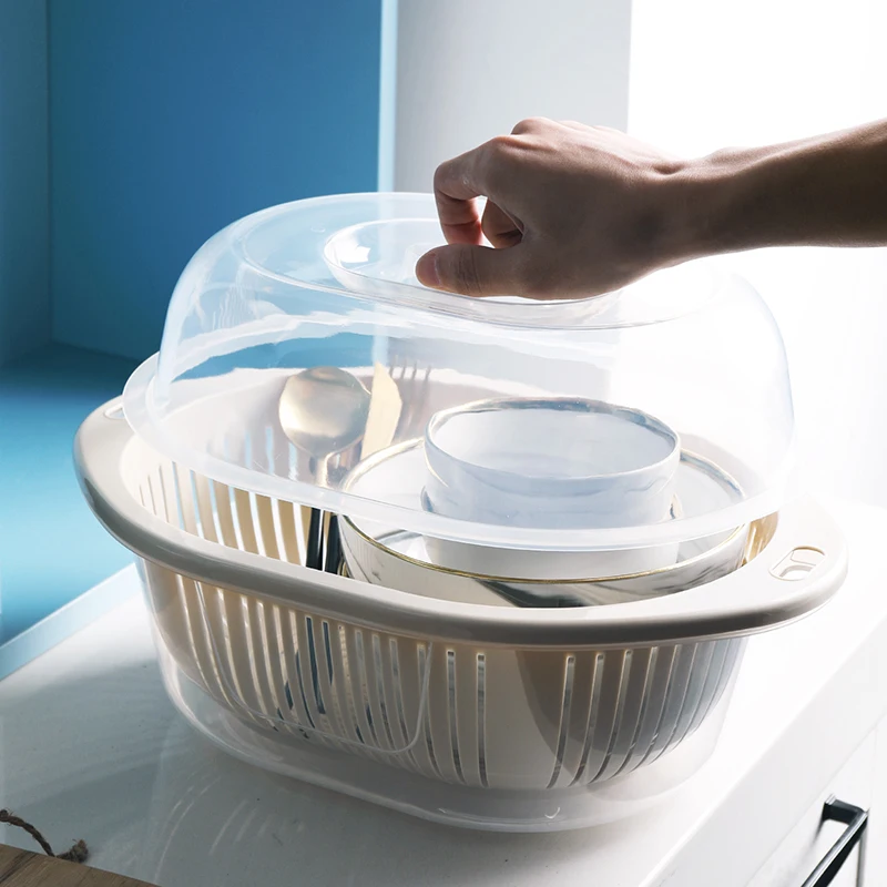 

Double-Layer Plastic Kitchen Drain Basket round Fruit Tray Vegetable Waing Basin Multi-Functional Home Use Fruit Basket