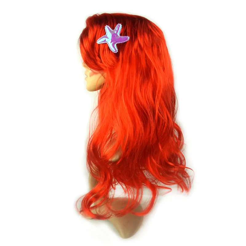 Cosplay Dress up Red Wigs Hair with Starfish Hair Clip Headwear Halloween Anime Cosplay Costume Mermaid