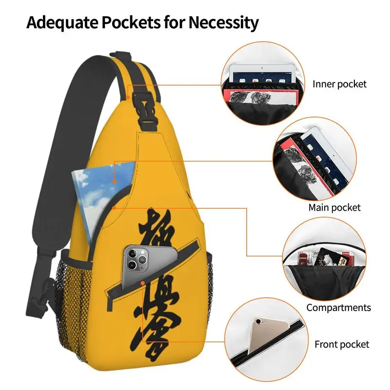 Mochila masculina Kyokushi Karate Crossbody Sling, bolsa casual no peito para viajar, artes marciais