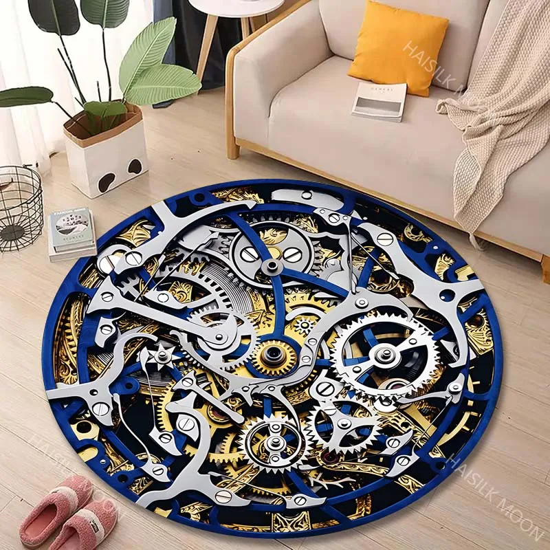 1PC Intricate mechanical gear design Print Round Carpet for Living Room Bedroom Sofa Table Floor Mat Area Rug Luxury Gift