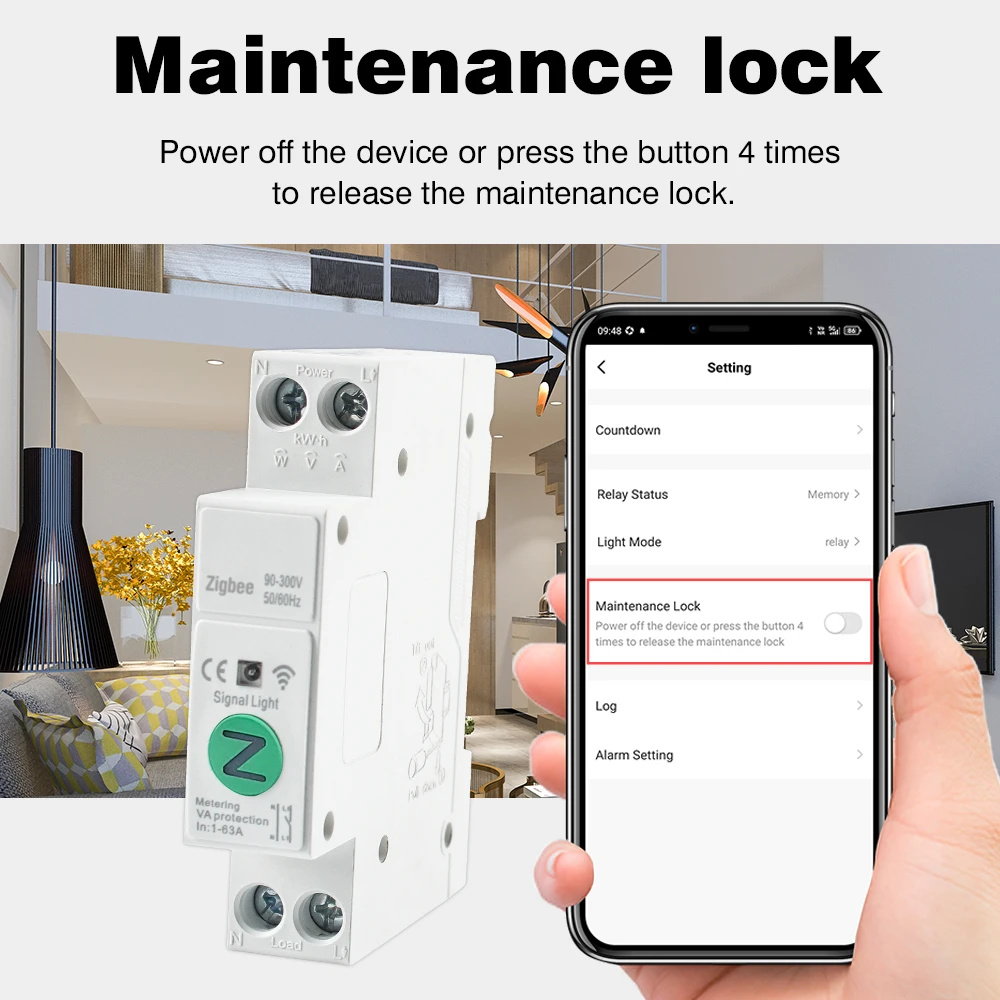 WiFi/Zigbee MCB Intelligenter Leistungsschalter mit Überstrom- und Unterspannungsschutz, Energiemessung 1-63A 1P+N Smart Life Google Alexa – Detail 6