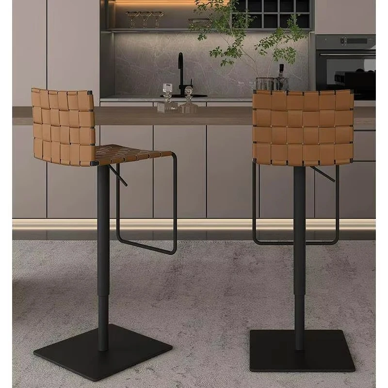 

Weave leather adjustable bar stool, modern industrial style