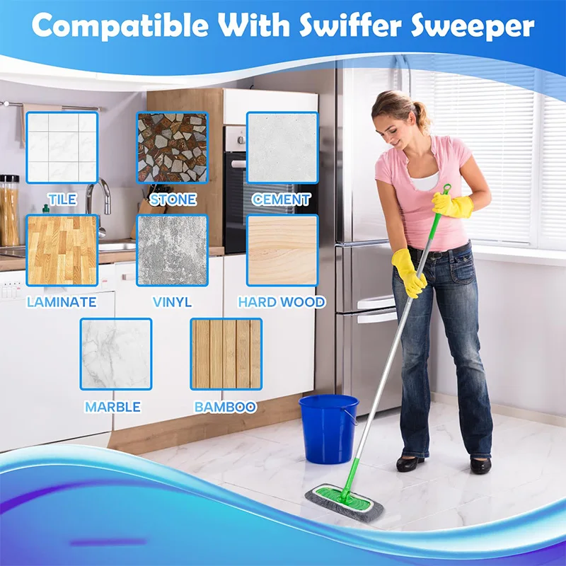 Elastic Microfiber Mop Replacement Pads Washable Reusable Flat Mop Cloth Wet Dry Floor Cleaning Refill for Hardwood Tile Spray M view 5