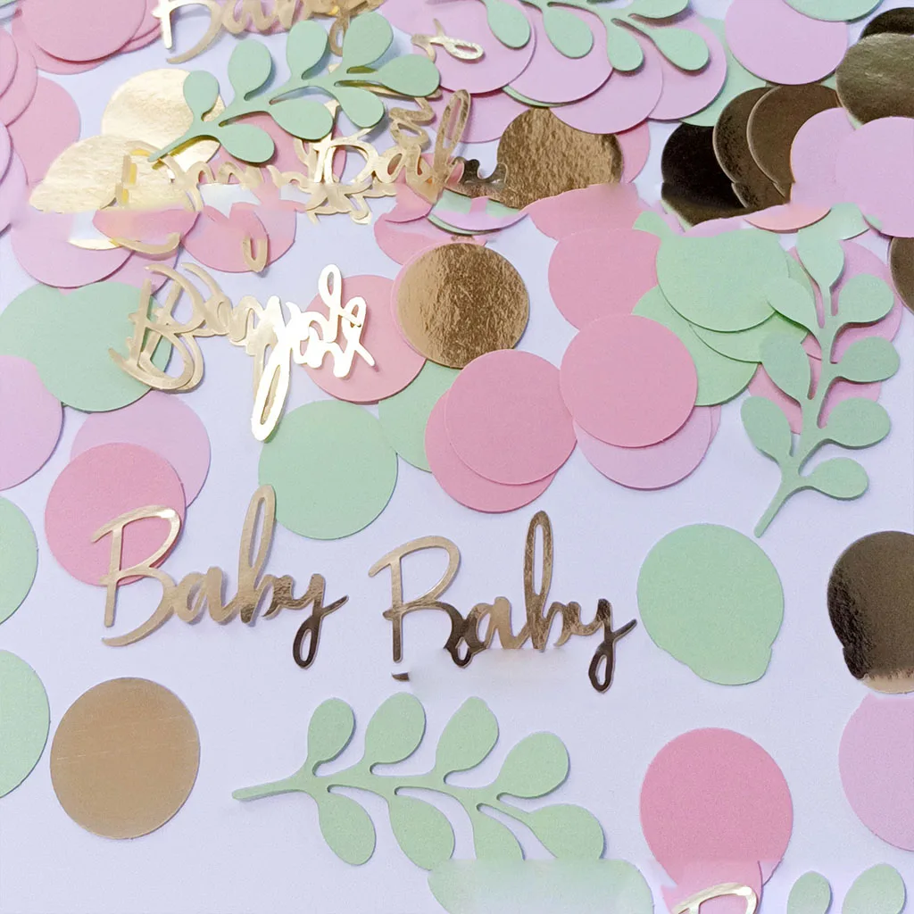 Baby Sage Grass Confetti Golded Baby Circular Paper Throwing Paper Scraps Desktop DIY Decor Happy Baby Birthday Party Babyshower