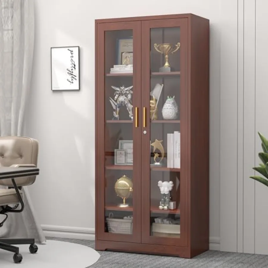 71 Glass Display Cabinet with Lock for Living Room, Tempered Glass, Black, Secure Storage and Elegant Showcase Design