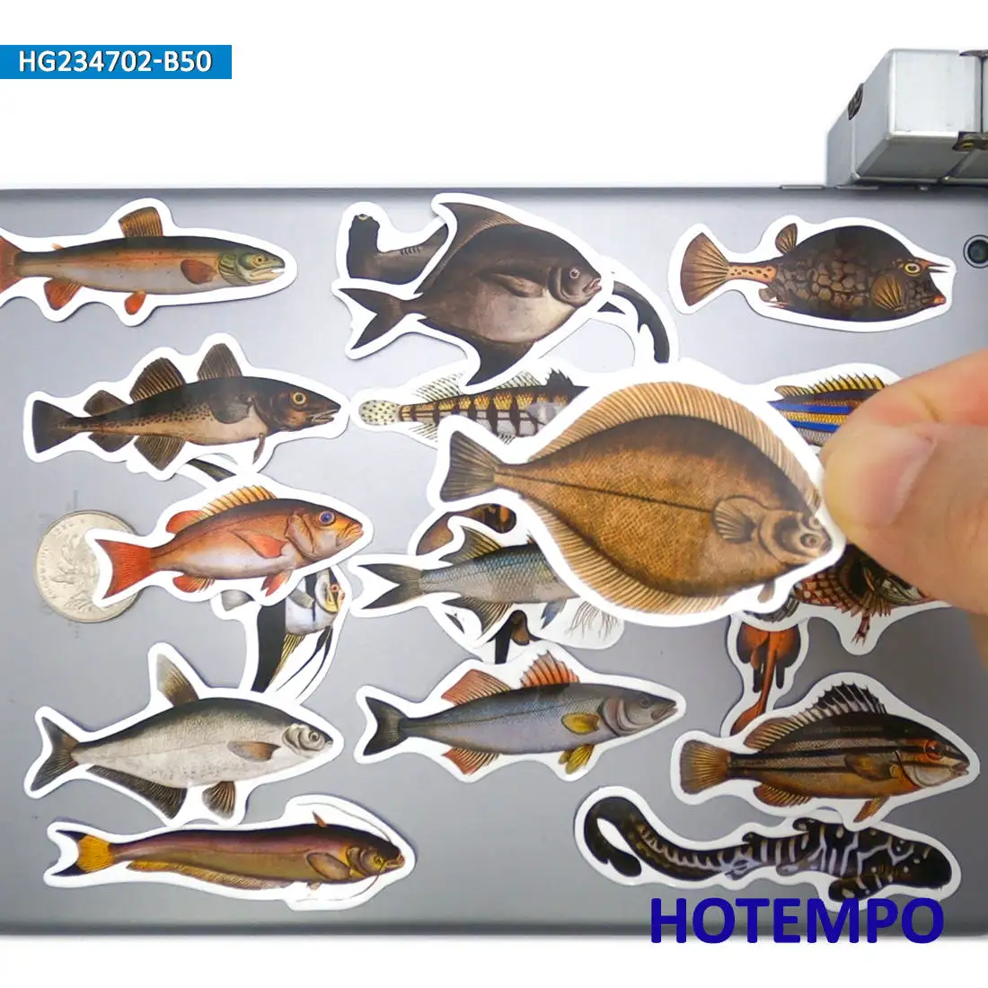 20/30/50Pieces Fishing Specimen Style Mixed Ocean Fish Stickers for Fisherman Boats Luggage Scrapbook Phone Laptop Sticker Toys