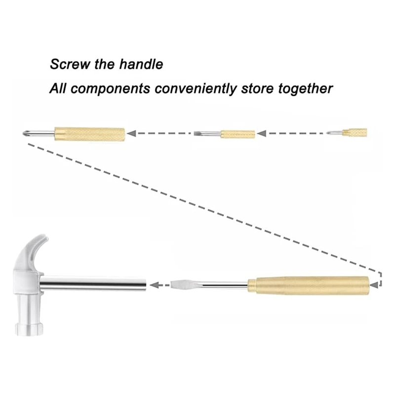 MAKE-2Pcs 6In1 Multifunctional Metal Mini Hammer, Small Nesting Hammer, And Screwdriver Set, Portable Steel Mini Hammer Ideal
