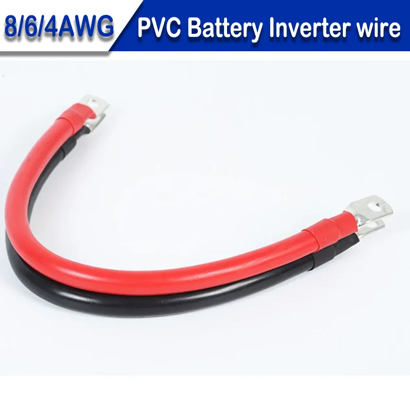 Soft Car Battery Wire PVC Cable With M8 Lug Red Black 8/6/4AWG Electrical Wire for Auto RV Solar Panel Inverter Length 20~100cm