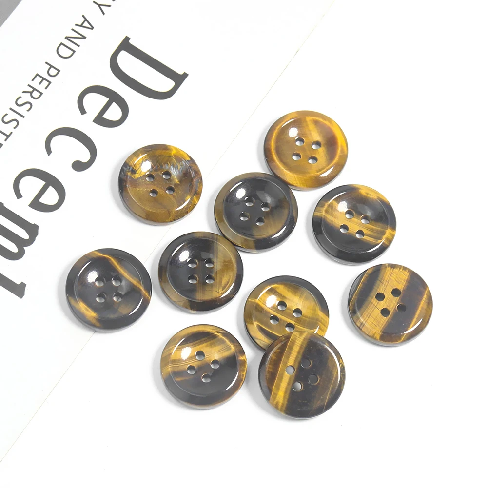 2PC Natural Tiger Eye Stone Gemstone Luster Brown Round 4-holes Flatback Buttons DIY Sweater Jeans Trouser Sewing Embellishments