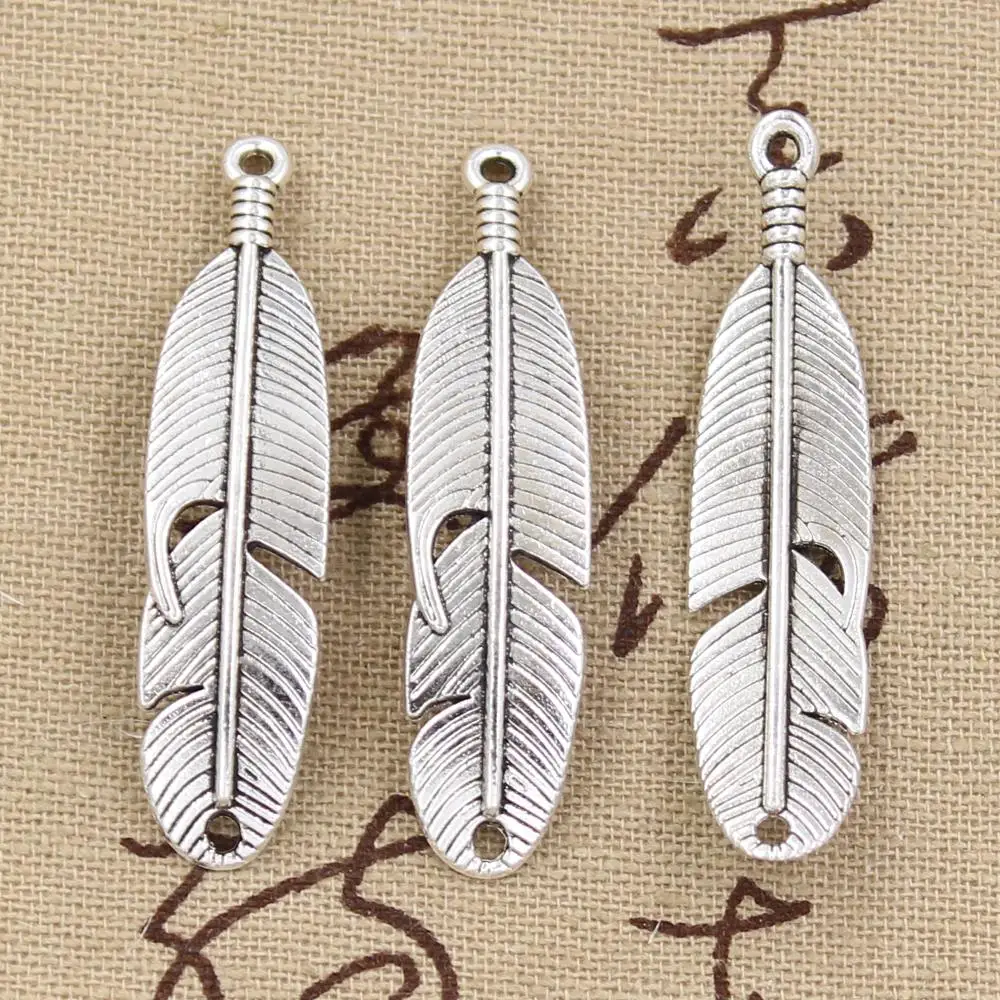 10pcs Charms Feather 45x11mm Handmade Craft Pendant Making fit,Vintage Tibetan Bronze Silver color,DIY For Bracelet Necklace