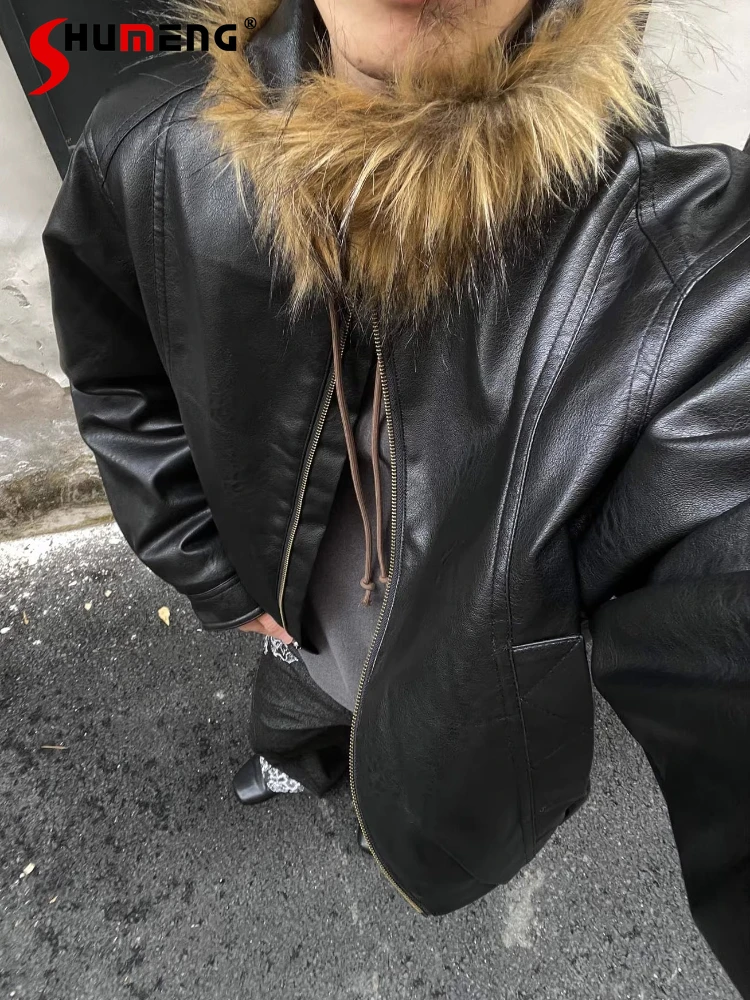 

Модные двусторонние парки из искусственной кожи для мужчин и женщин, зима 2029, новые пальто с воротником из искусственного меха, теплые удобные парки с длинными рукавами