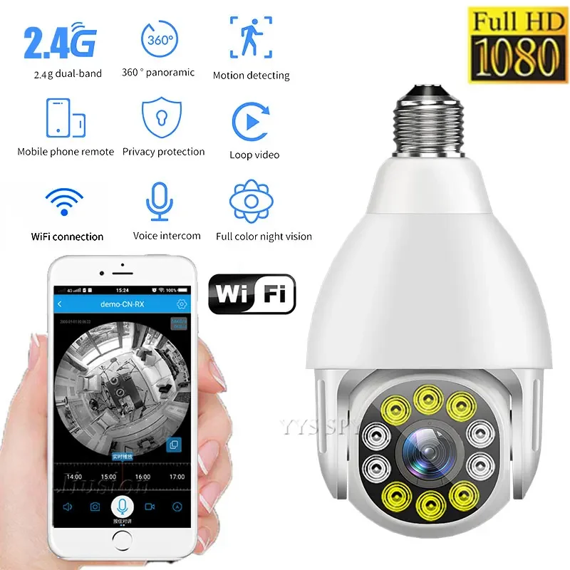 Wifi Panoramic Bulb Camera HD 1080P 360° Camara Security CCTV Outdoor Telecamere Night Vision Surveillance IP Wireless Kamera